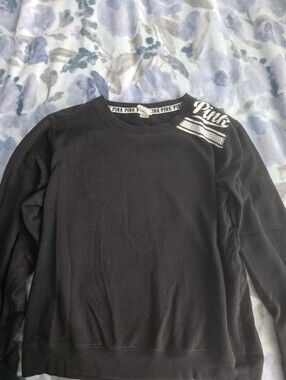 PINK Victoria's Secret Black Crewneck Sweatshirt with Shoulder Logo